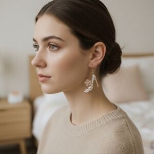 High Heel Earrings with Crystals and Flower, lightweight and long-lasting 5 cm